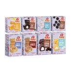 Assorted donut and creme cakes variety pack, multiple flavor boxes in front view