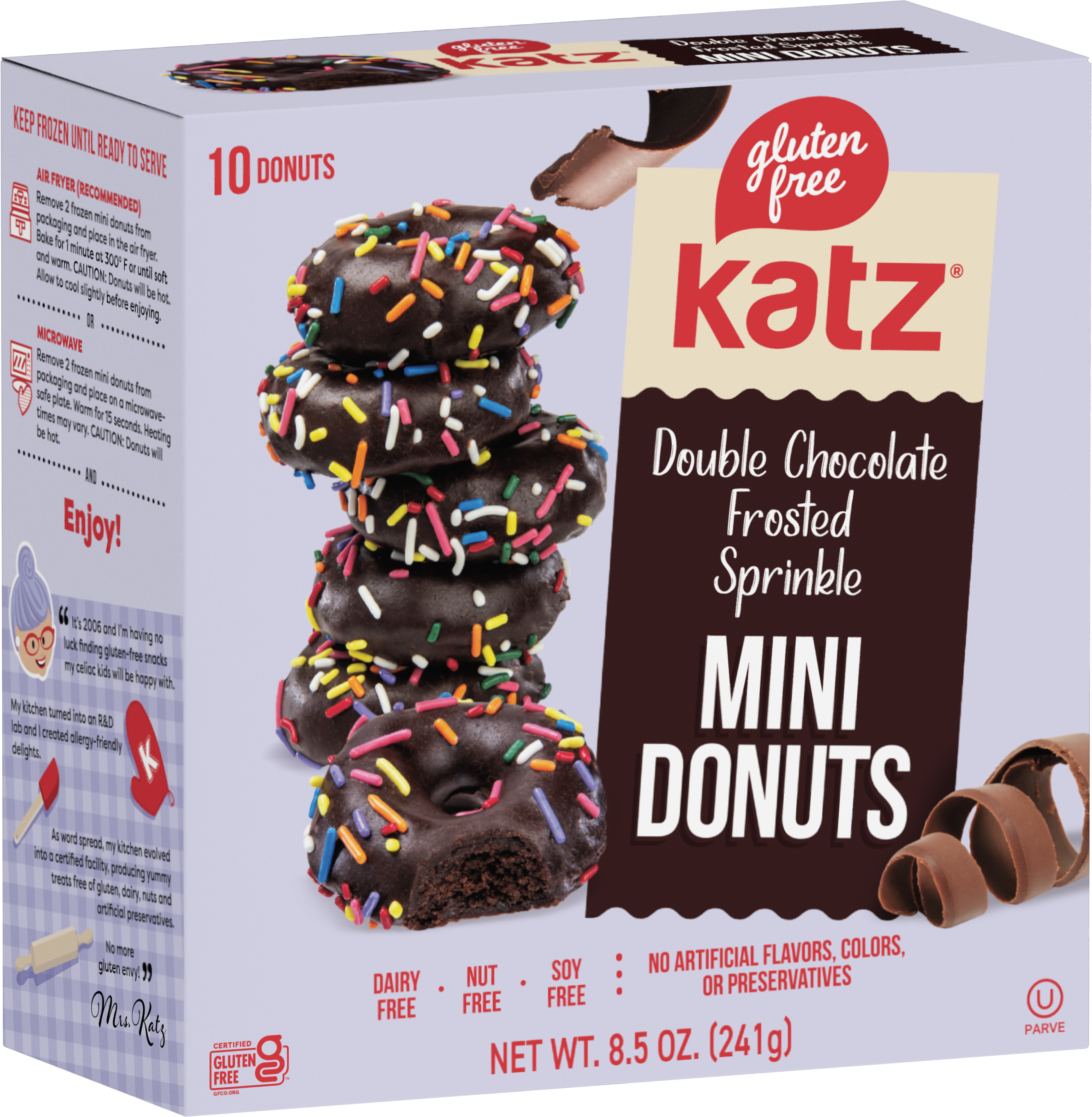 Mini Donuts | Double Chocolate Frosted Sprinkles | Katz Gluten Free Mini Donuts | Double Chocolate Frosted Sprinkles | Katz Gluten Free