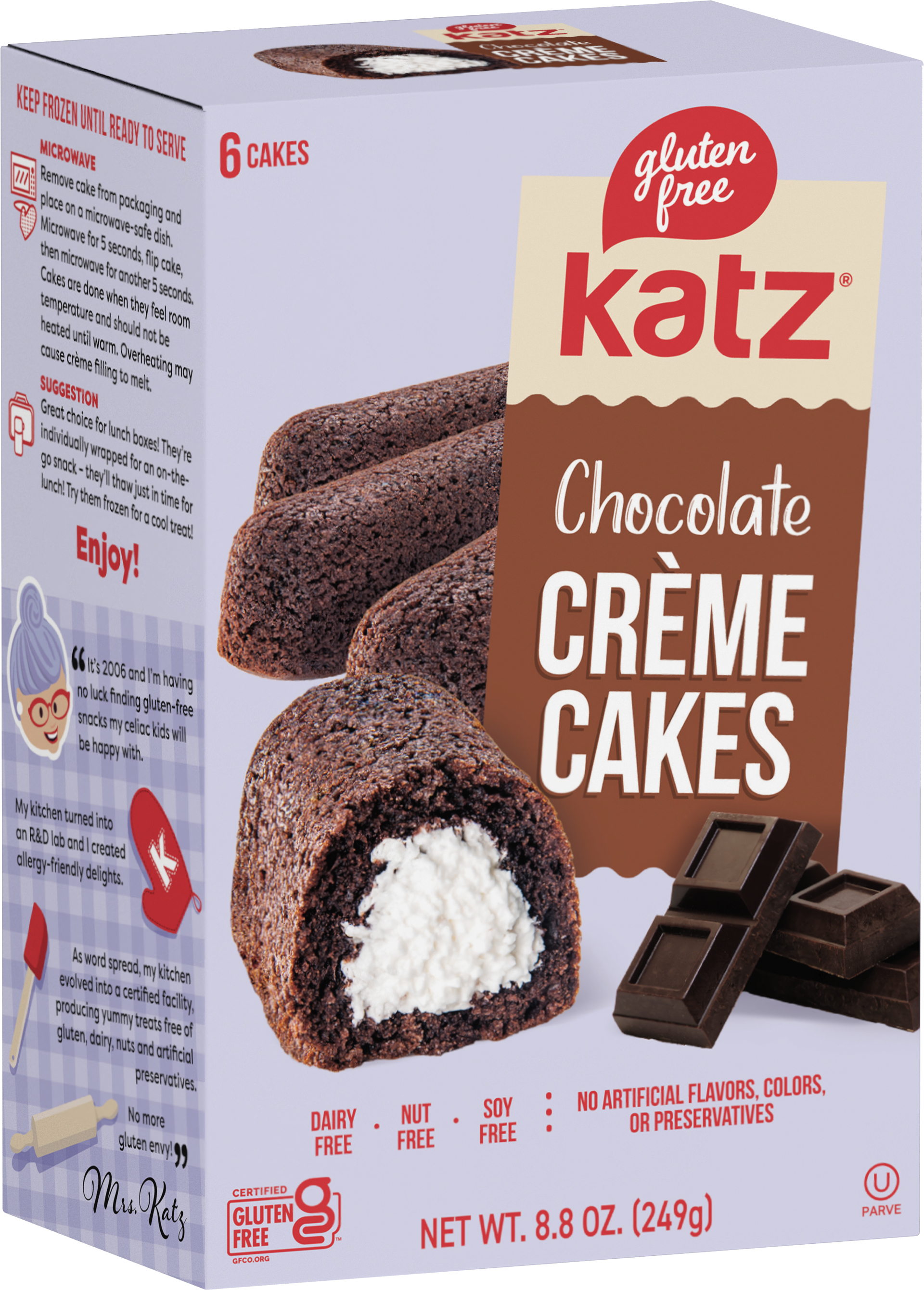 Box of Katz chocolate creme cakes, 6-count, gluten free