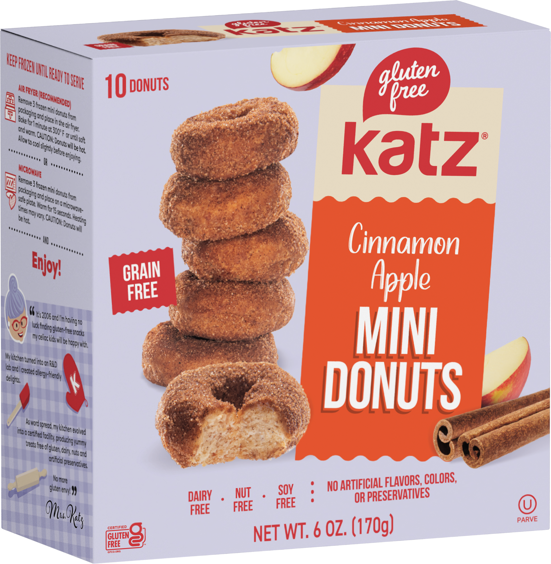 10-count gluten-free Katz cinnamon apple mini donut box