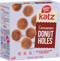 Katz gluten-free cinnamon donut holes boxed snack, shown with cinnamon-coated holes