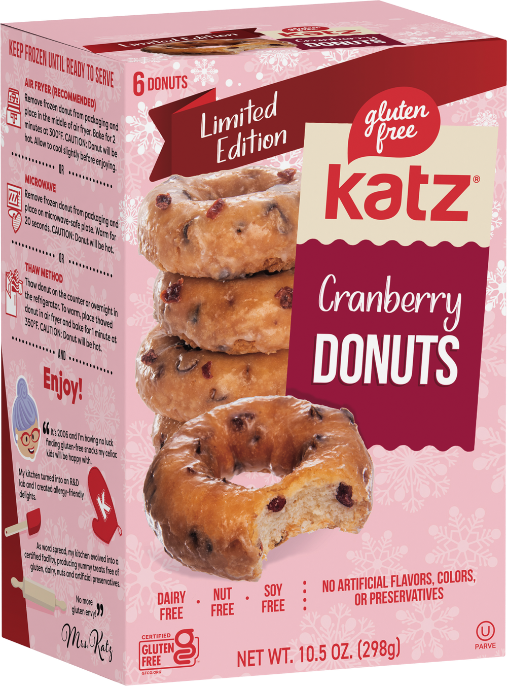 Katz gluten-free cranberry donuts box, limited edition, 6 donuts