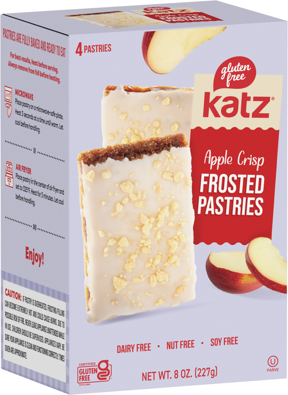 Katz Apple Crisp frosted pastries box, gluten-free; 4 pastries shown