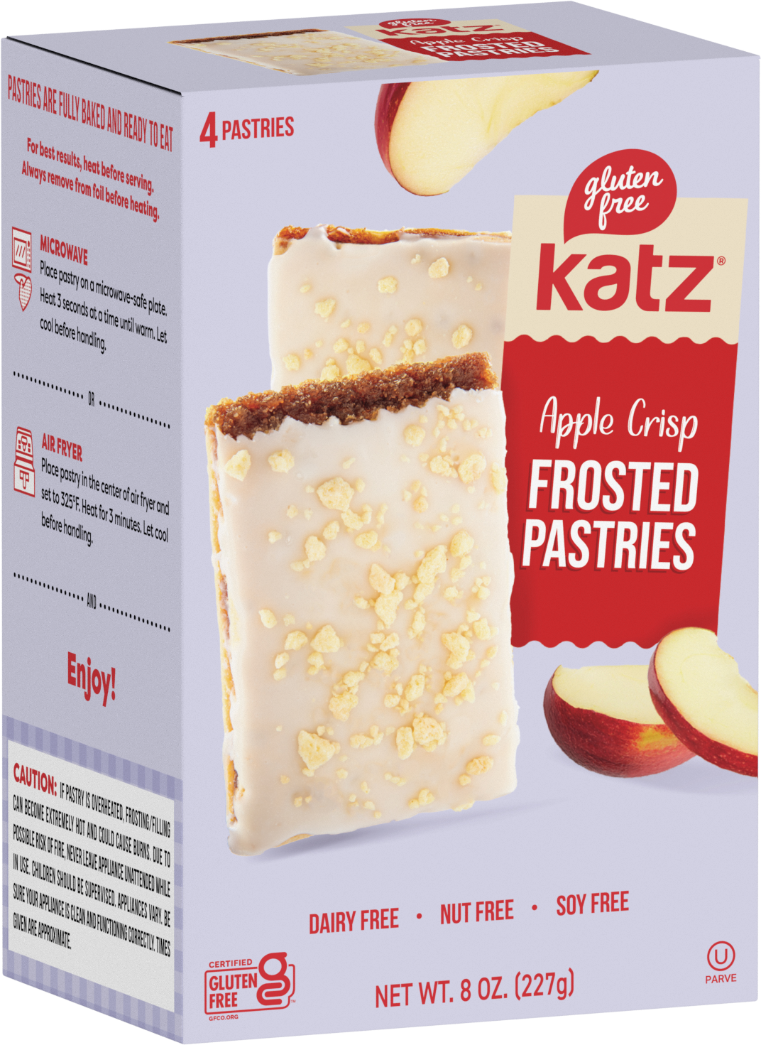 Katz Apple Crisp frosted pastries box, gluten-free; 4 pastries shown