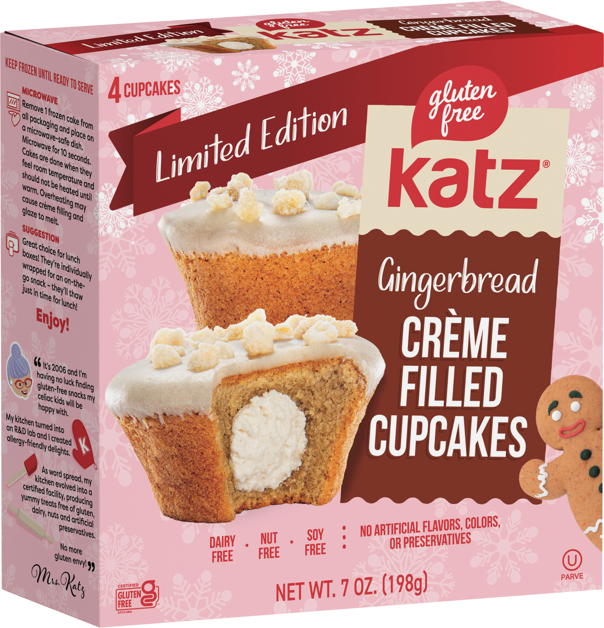 Katz gingerbread crème filled cupcakes box, gluten free, 4 cupcakes