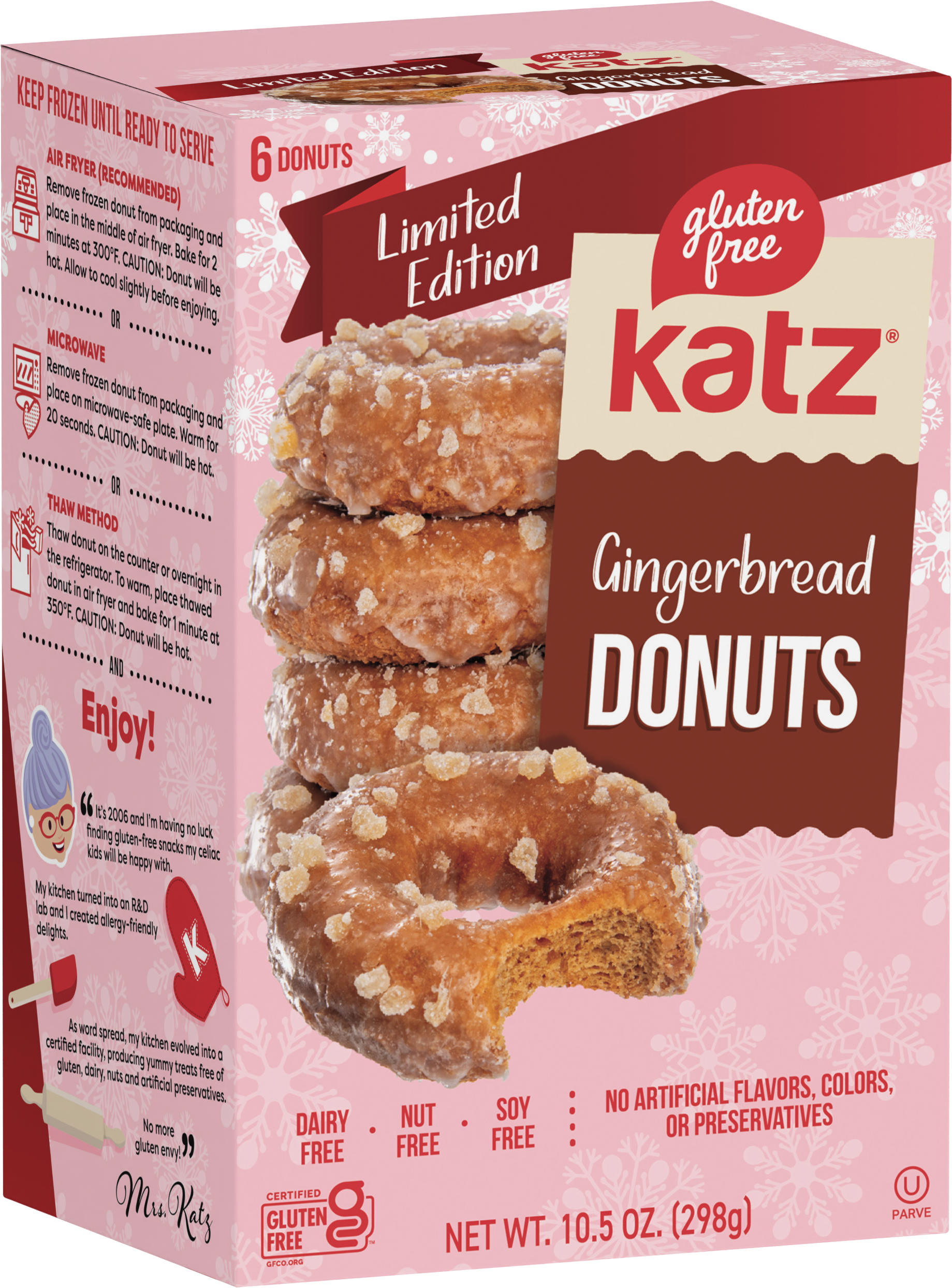 Gingerbread donuts gift box showing gluten-free gingerbread donuts with sugar topping