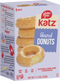 Glazed donuts in Katz gluten-free box, 6-count; three donuts shown