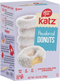 KatZ gluten-free powdered donuts box, 6 donuts, powdered sugar coating