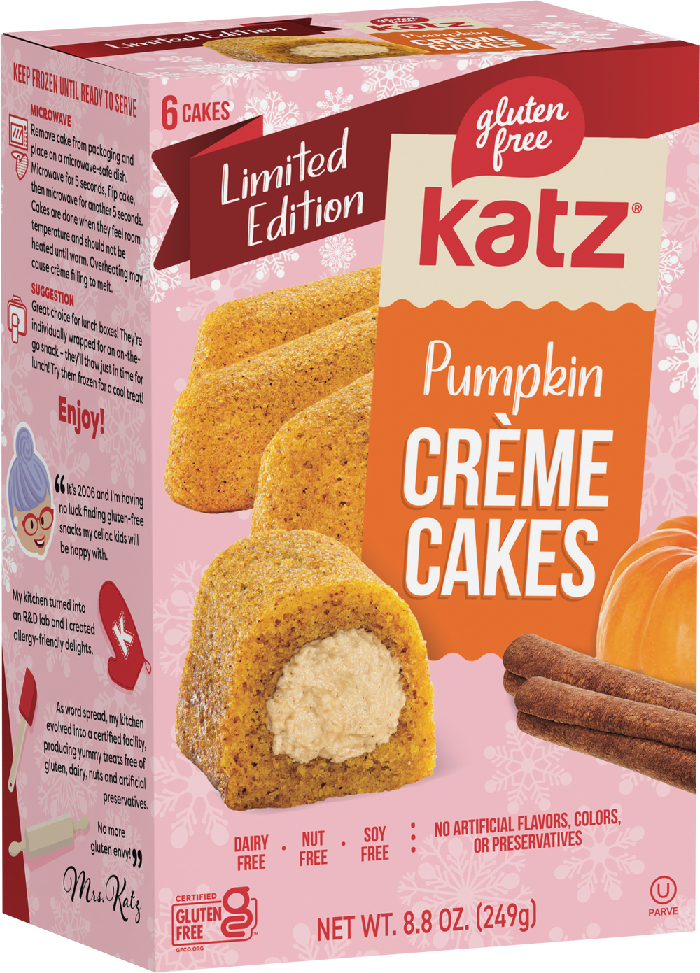 Gluten-free pumpkin creme cakes box, limited edition package with 6 cakes