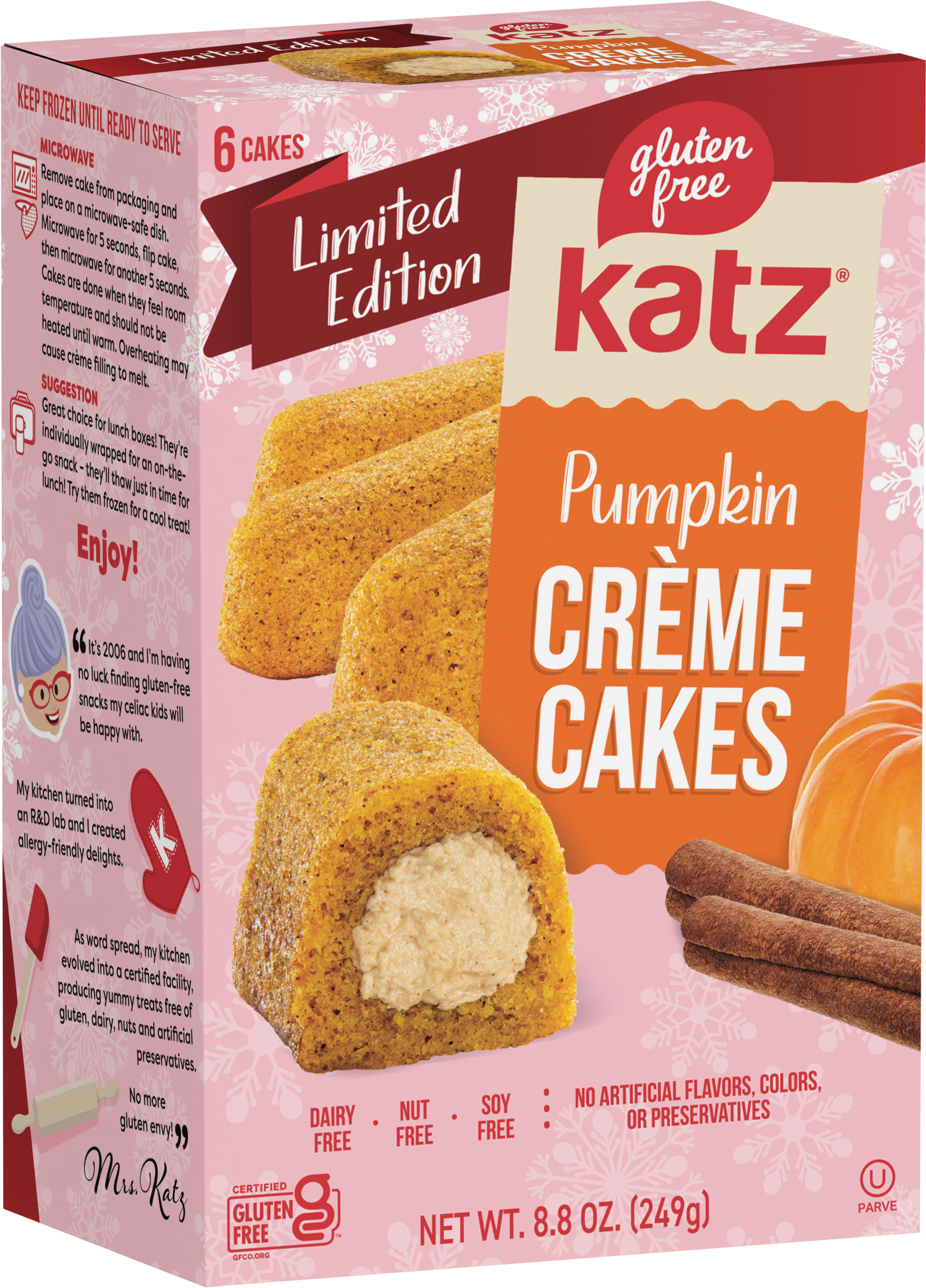 Gluten-free pumpkin creme cakes box, limited edition package with 6 cakes