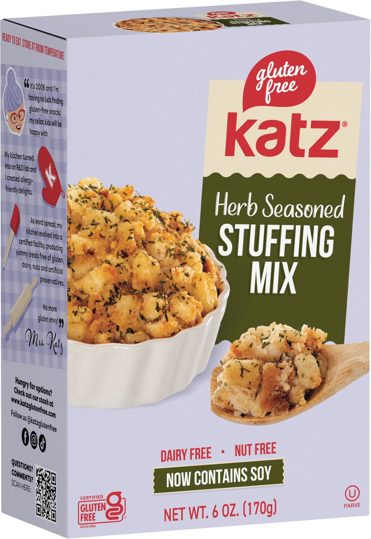 KatZ Herb Seasoned Stuffing Mix box, gluten free and nut free