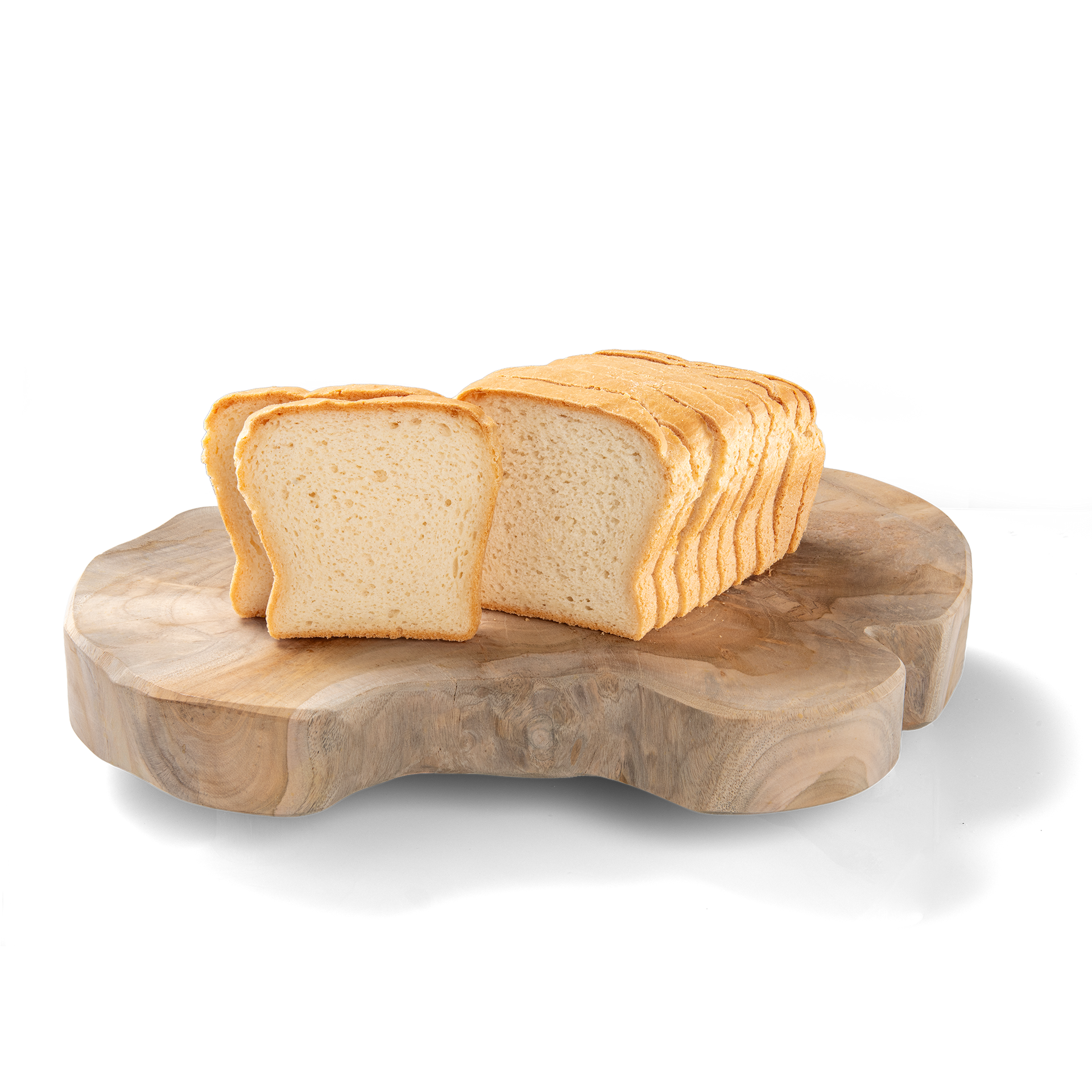 Whole grain bread slices on wooden board