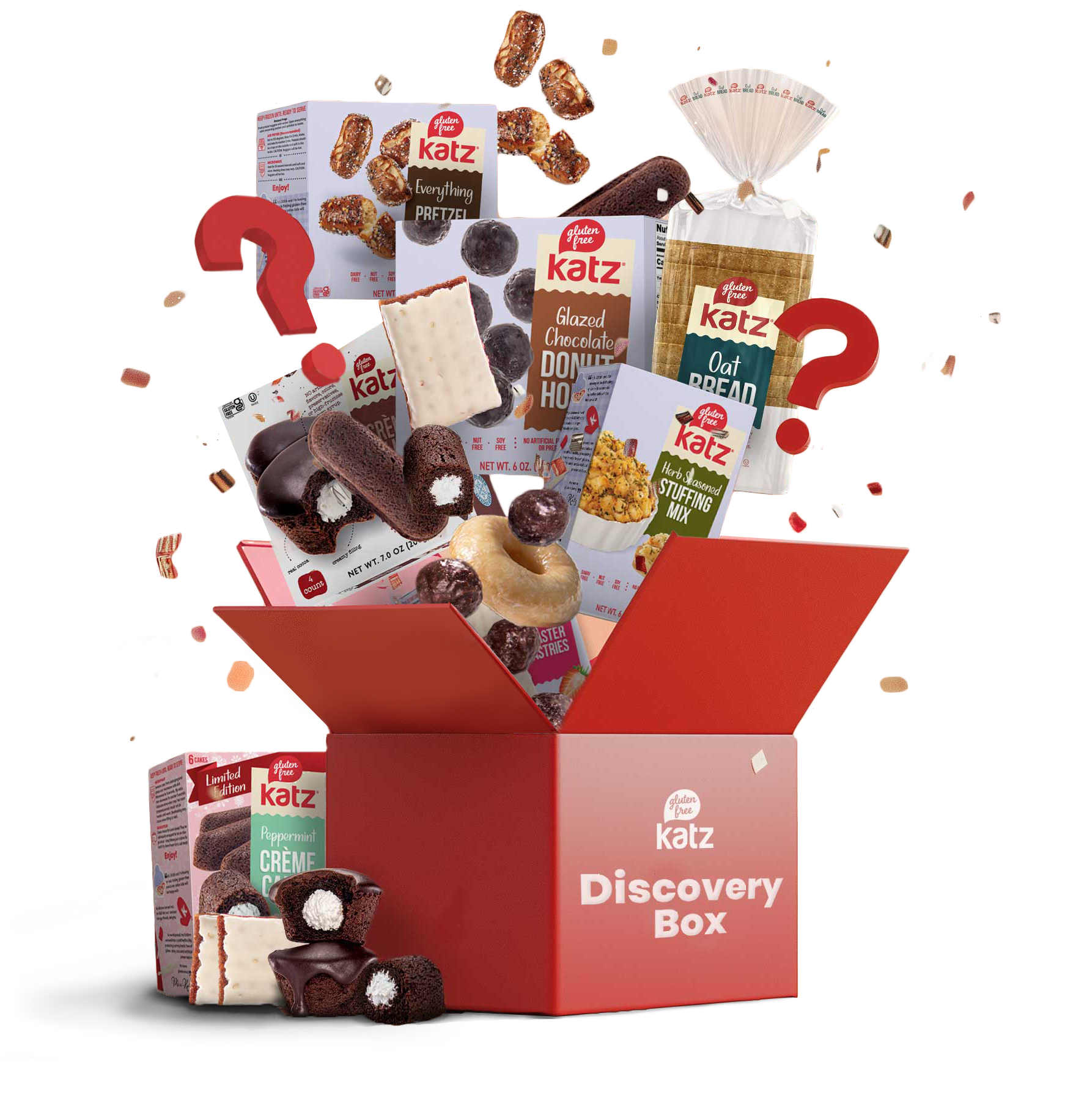 Gluten Free Mystery Box with assorted Katz bakery items - donuts, muffins, cinnamon buns